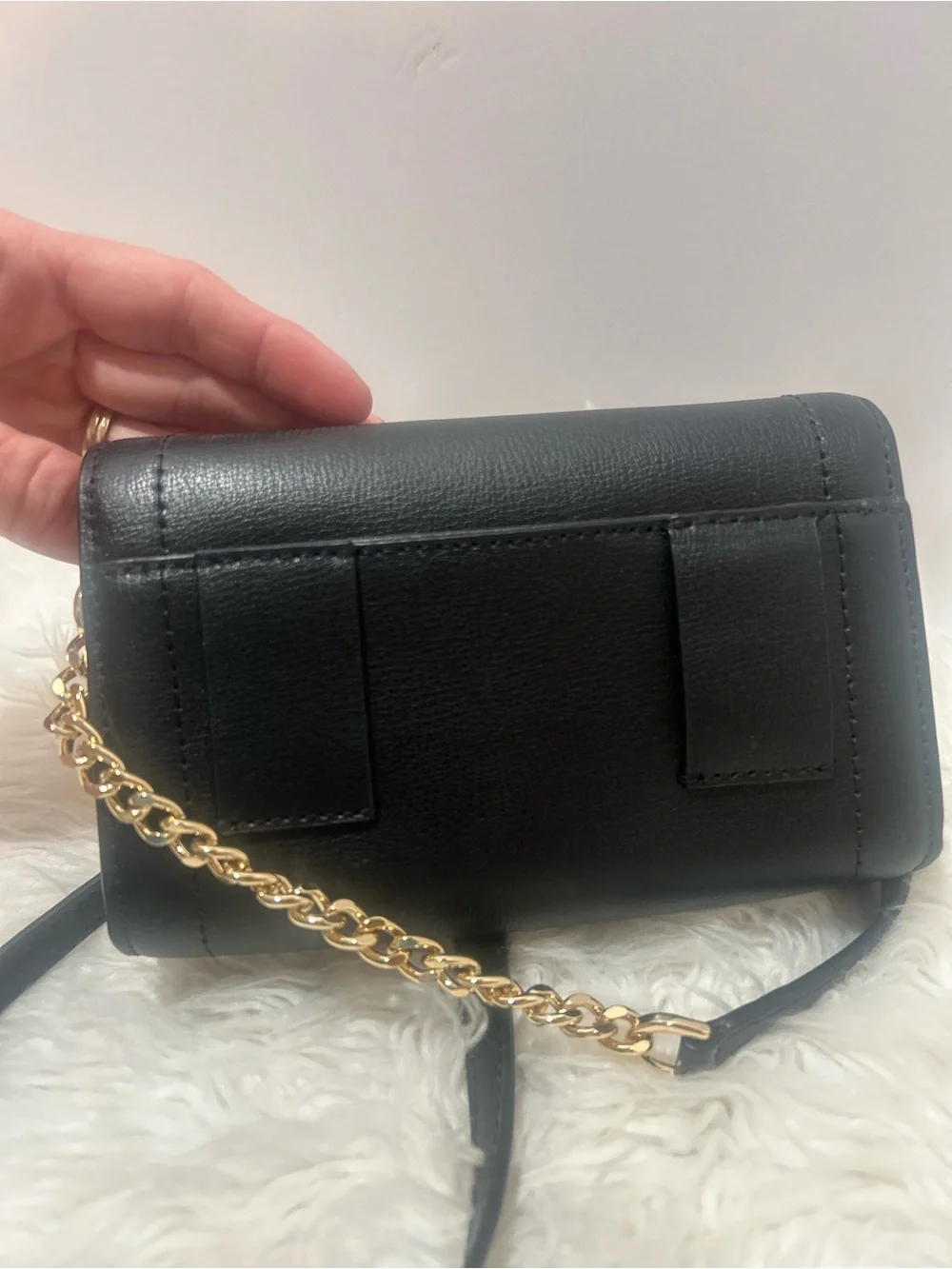 Michael Kors Black Leather Kinsley Crossbody with Gold Plate Lock